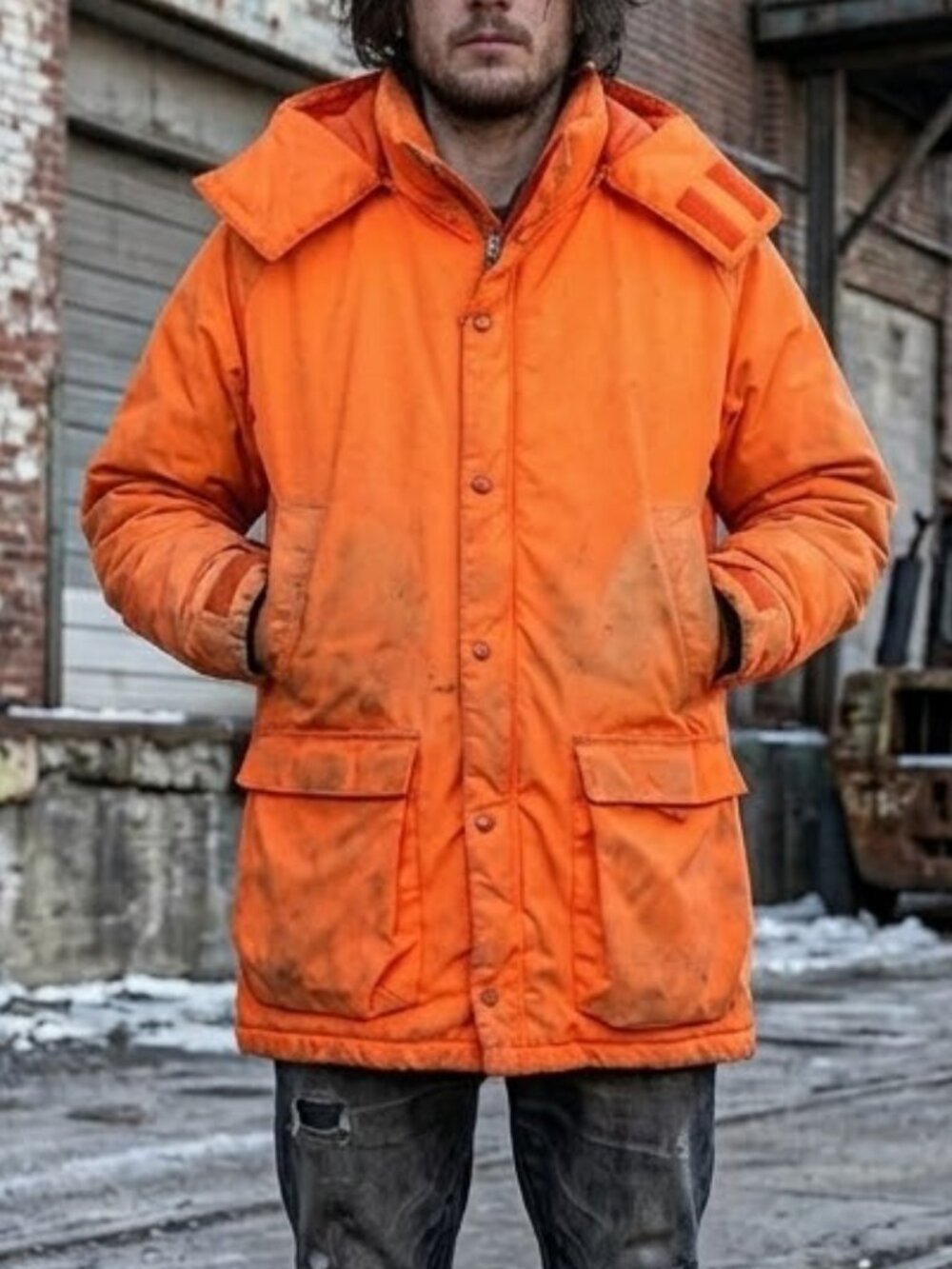 Classic Woolrich Orange Winter Coat Size Large Dirty Worn Spots Fade Grunge Punk